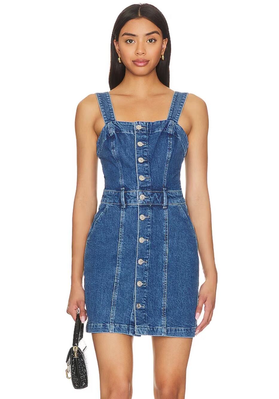 PAIGE Women's Maddy Denim Tank Dress Size 10 Delia Blue Button Front Revolve NWT
